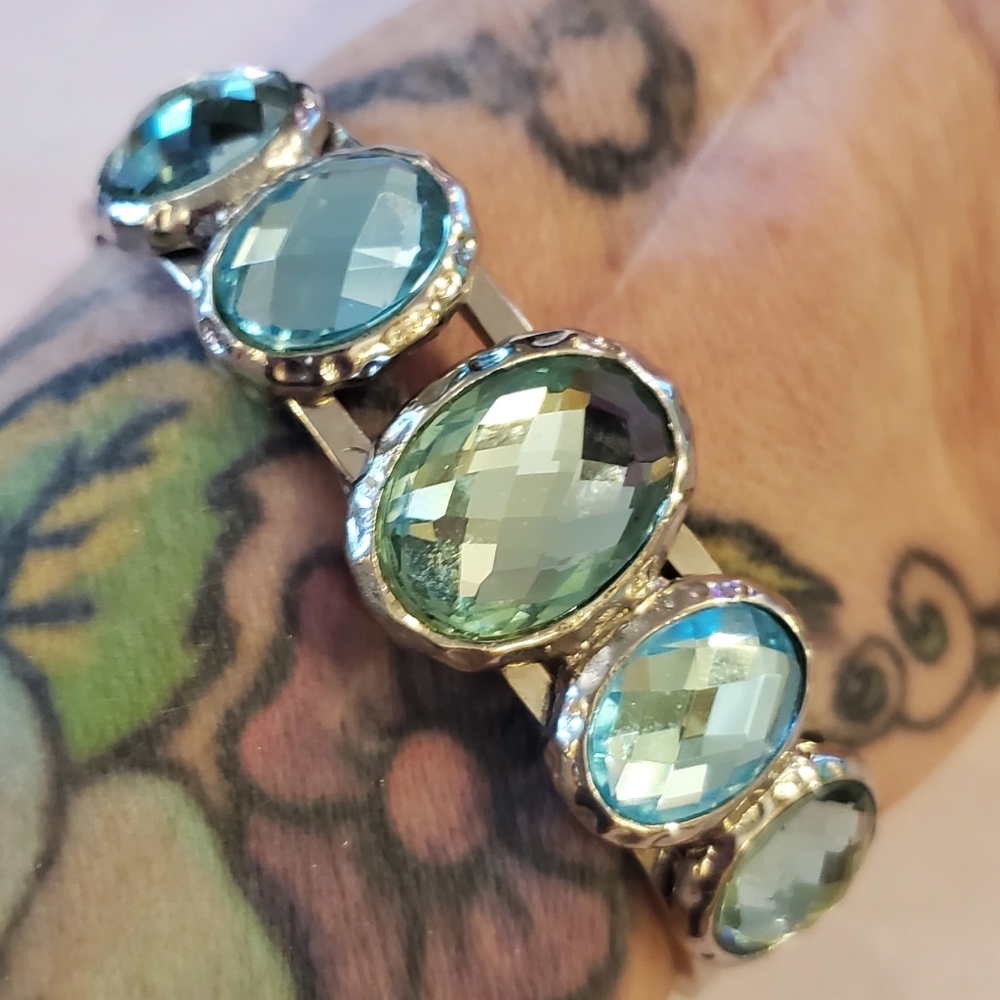 Faceted Glass Clamper Bracelet Chunky 80s Style